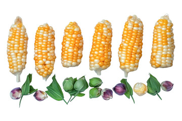 corn cobs with garlic, isolated on transparent background.