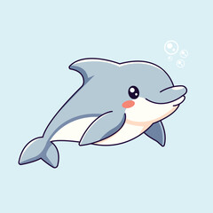 Cute Dolphin Swimming Cartoon Vector Icon Illustration. Animal Nature Icon Concept Isolated Premium Vector. Flat Cartoon Style