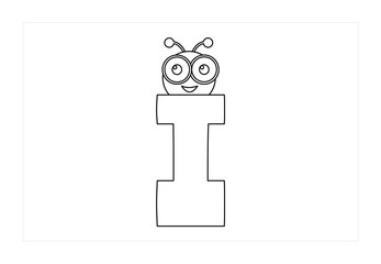I – The letter I with a cute insect illustration to help kids learn the alphabet through coloring and visual association.