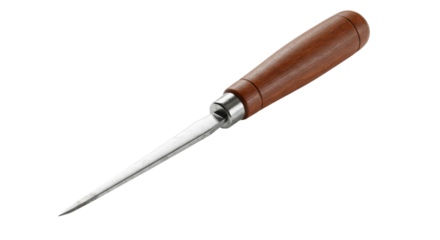 Metal awl with wooden handle isolated on white background