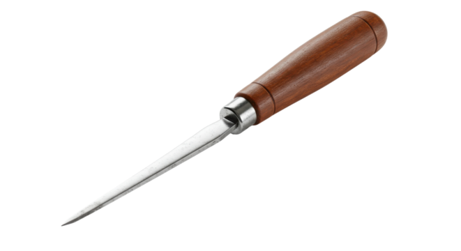 Sharp Steel Ice Pick Tool with Classic Wooden Handle isolated on Transparent Background
