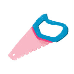 Saw Illustration with crayon style editable for cards, poster decorations, t-shirt prints, stickers, icons and others