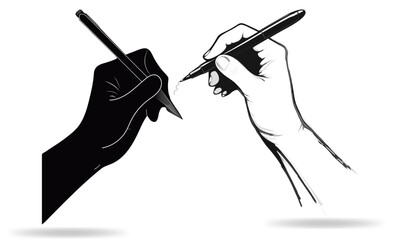 Dual Hand Writing Illustration Silhouette and Line Art Style