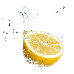 Lemon Slice Isolated On Transparent Background With Splashing Water Effects