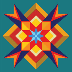 Geometric Star Pattern, Bold and Colorful Quilt Design with Repeating Motif, seamless vector pattern, abstract geometric background. Traditional barn star-shaped patchwork quilt block © parulbd