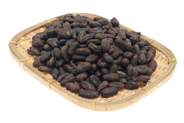 Cacao beans isolated on white background. Cocoa beans roasted used to make chocolate. Superfood. 