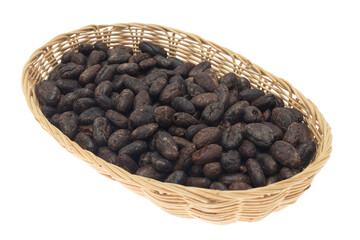Cacao beans isolated on white background. Cocoa beans roasted used to make chocolate. Superfood. 