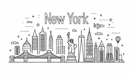 Fototapeta premium Brooklyn Bridge vector illustration with NYC skyline landmarks; ideal for travel ads, postcards, souvenirs, and citythemed designs.