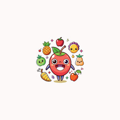 Funny doodle fruit cartoon with cute expression