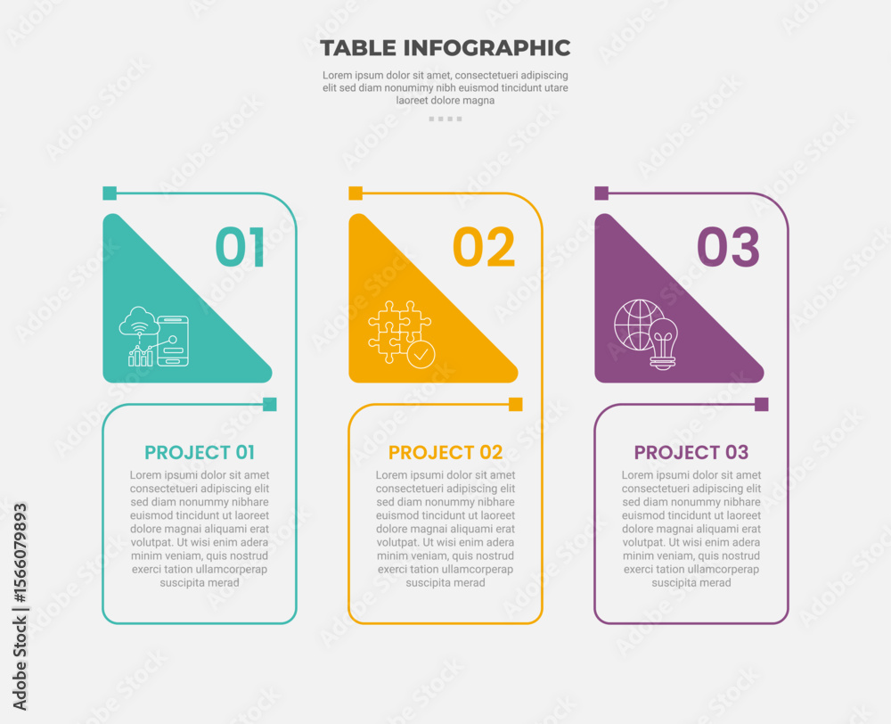 Aufkleber pricing table box infographic outline style with 3 point template with triangle badge label header f