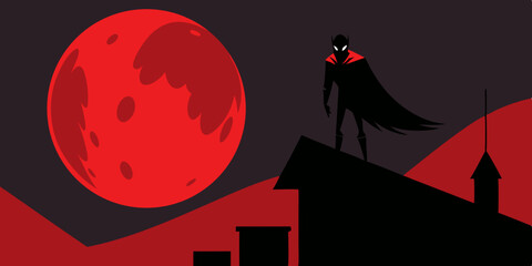 Dark Figure Perched On Rooftop Silhouetted Against Lightning