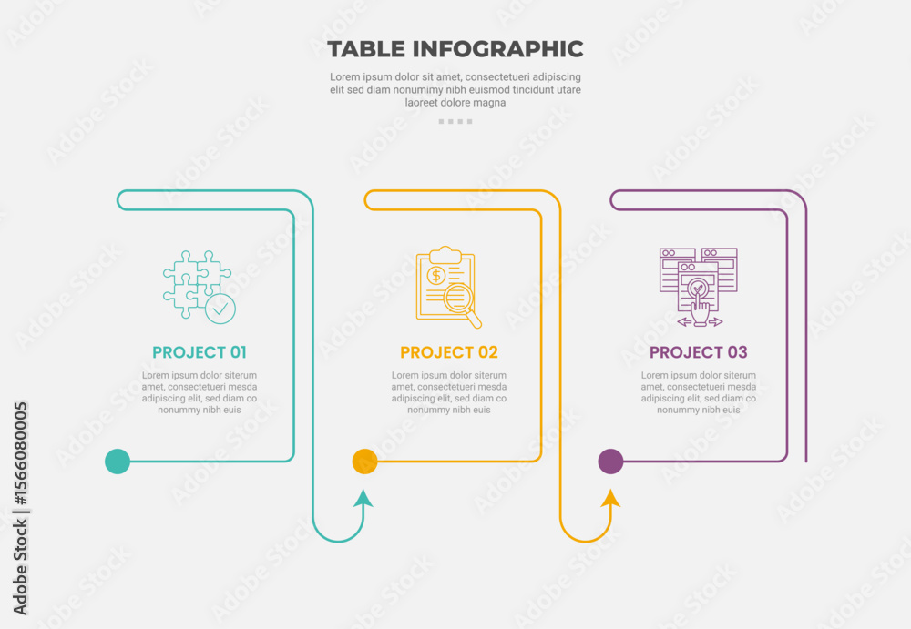 Aufkleber pricing table box infographic outline style with 3 point template with arrow flow path container dir