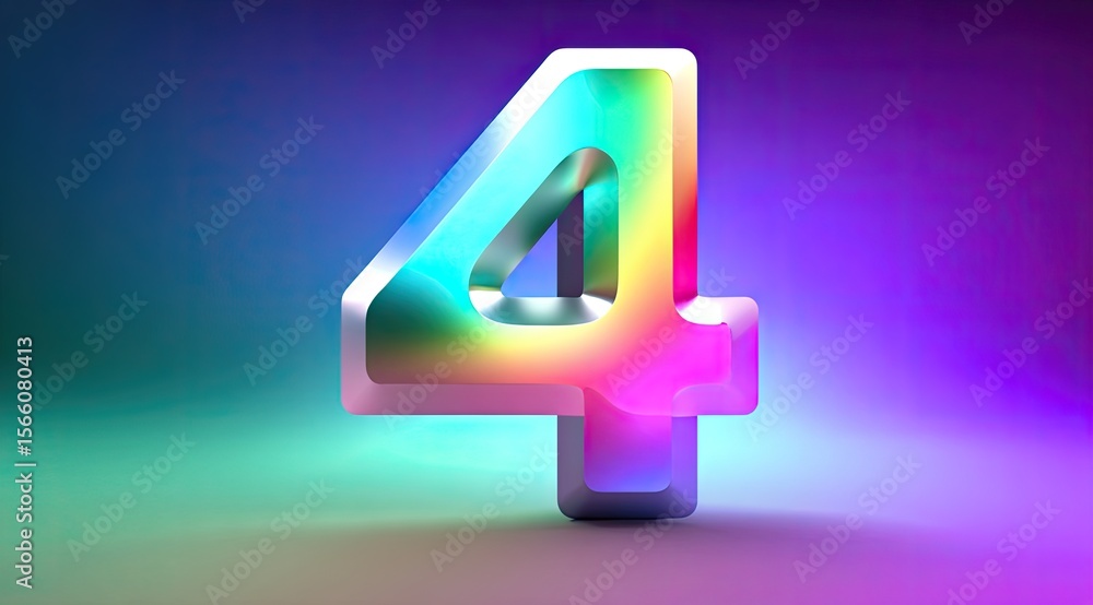 Fototapete iridescent number four against gradient colorful backdrop