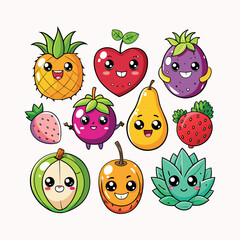 Funny doodle fruit cartoon with cute expression