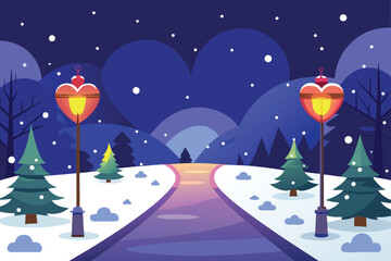 christmas night landscape with snow