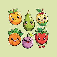 Funny doodle fruit cartoon with cute expression