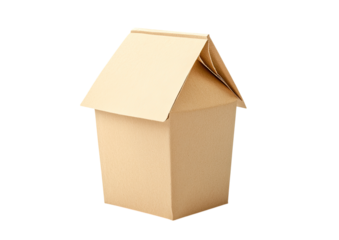 Old paperboard carton with folded milk top in flattened box shape standing upright isolated on a transparent background