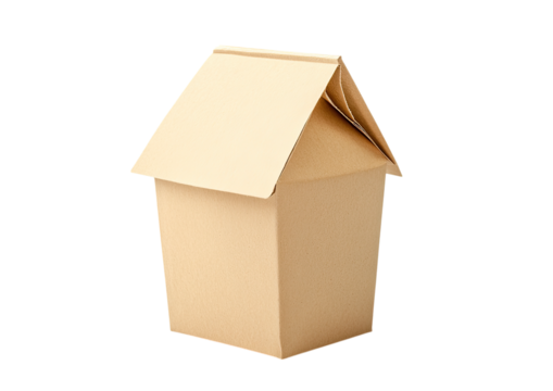 Old paperboard carton with folded milk top in flattened box shape standing upright isolated on a transparent background