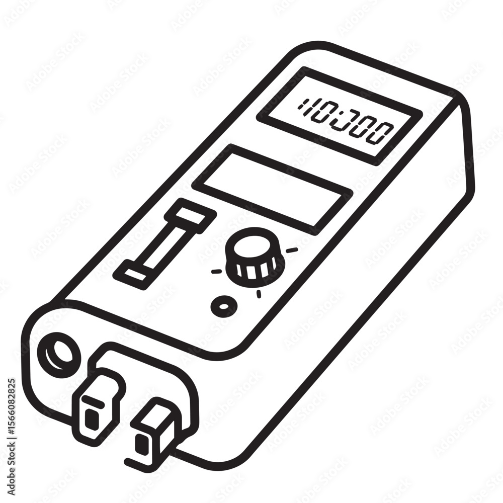 Poster black and white line drawing of an electrical multimeter device for diagnostics and testing