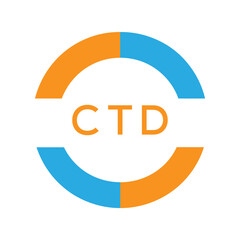 Modern CTD Circular Logo Design – Colorful Blue and Orange Business Branding Symbol. CTD Letter Logo.
