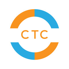 Modern CTC Circular Logo Design – Colorful Blue and Orange Business Branding Symbol. CTC Letter Logo.
