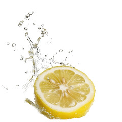 Fresh Lemon Slice Splashing Isolated On Transparent Background