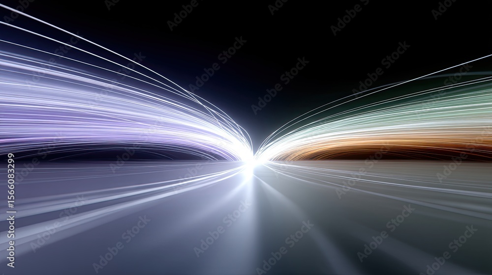 Poster abstract 3d network node connections: glowing lines and particles
