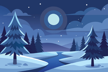 Fototapeta premium Moonlit Winter Night Vector