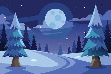 Winter Forest Under Full Moon Vector