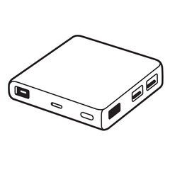 Clean black and white illustration of a power bank for digital devices and charging