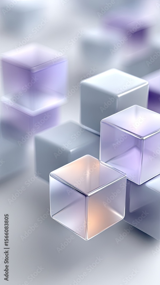 Poster abstract 3d rendering of translucent cubes in pastel tones