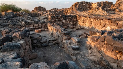 Ancient Stone Ruins at an Archaeological Site