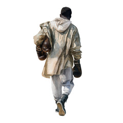 Fototapeta premium Indigenous boxer leaving ring, watercolor, no background