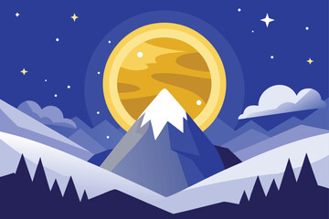 Fototapeta premium winter landscape with moon and stars