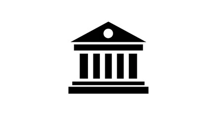 Flat business icon of a bank or government building, filled black, isolated on white