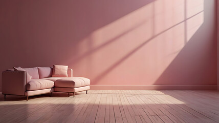 Minimalist pink background with soft shadows and smooth gradient. Clean and simple setup with empty space for text or product placement.