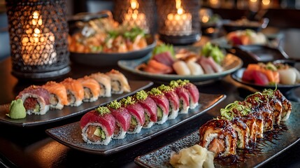 Sushi on plates presented well