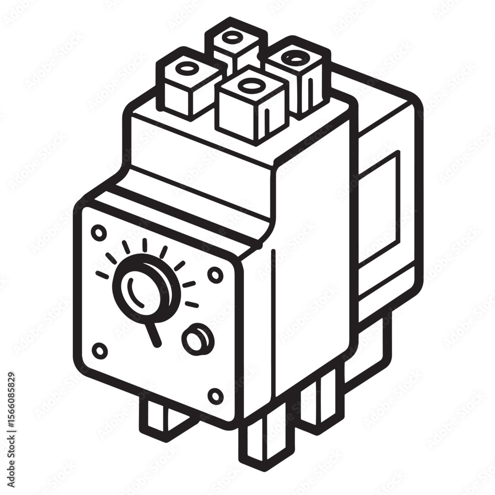 Aufkleber isometric view of an electrical component with a dial and multiple connectors