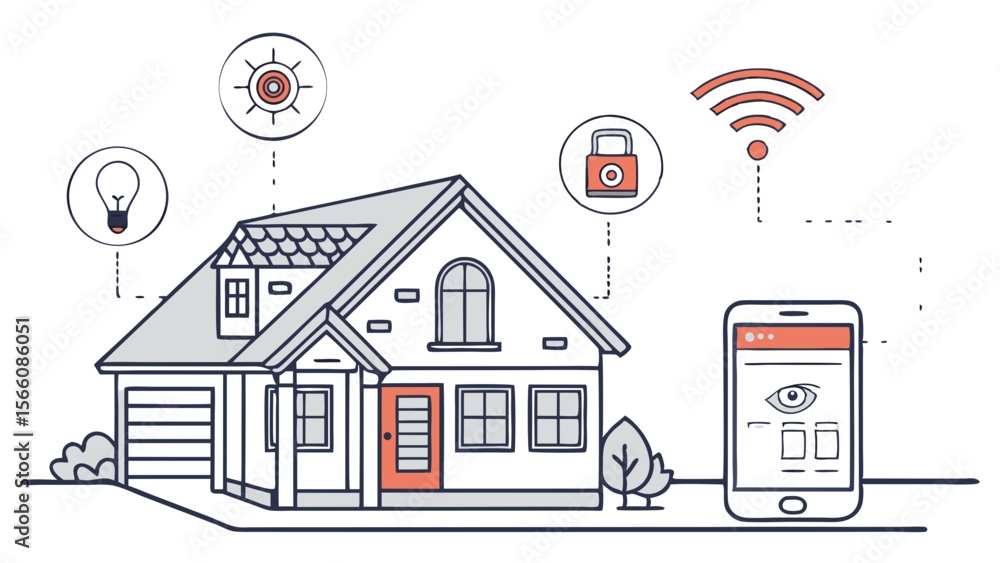 Aufkleber smart home automation system with digital control and iot technology via mobile app illustration