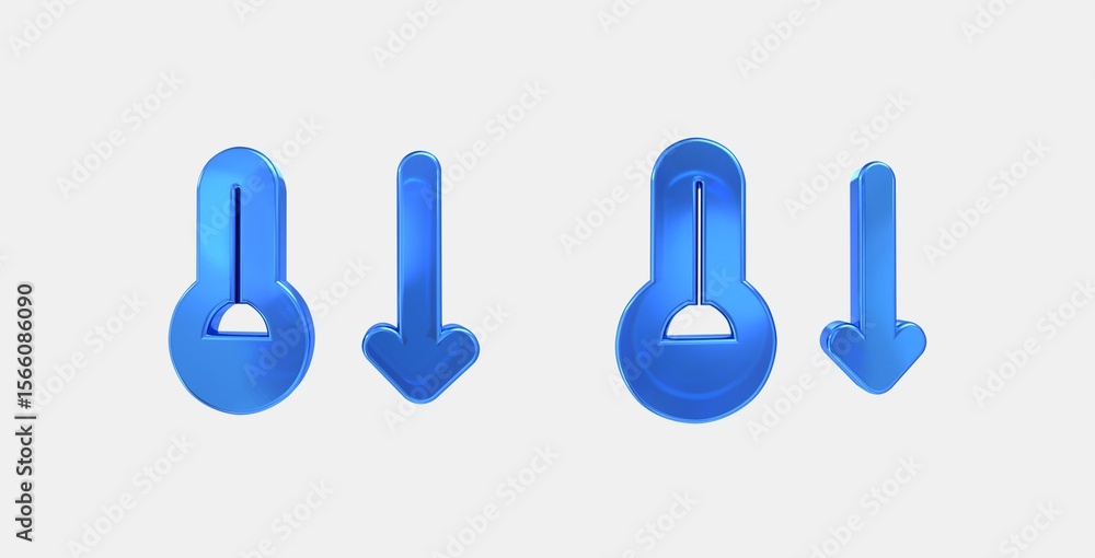 Poster thermostat arrow down 3d icon on isolate white background