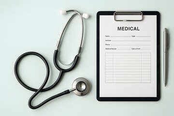 clipboard with stethoscope Professional Medical Desk Setup for Healthcare Environments