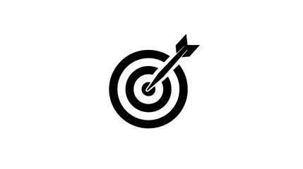 Minimalist black icon of a target with dart hitting center, goal achievement concept, isolated on white