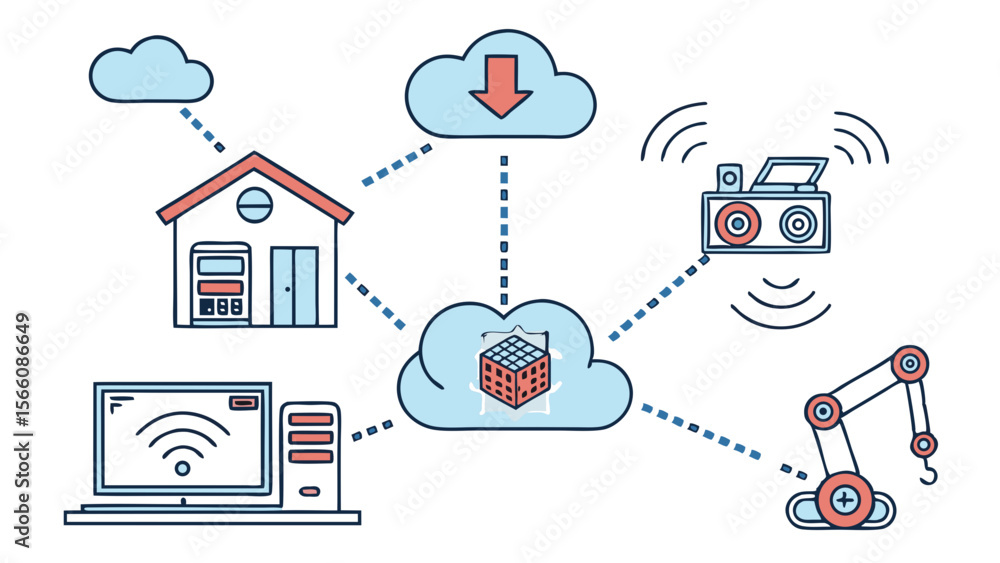 Poster internet of things (iot) connectivity and cloud computing network. digital transformation, smart hom