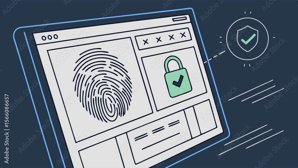 Poster digital security concept: biometric fingerprint authentication, secure online access, and data prote