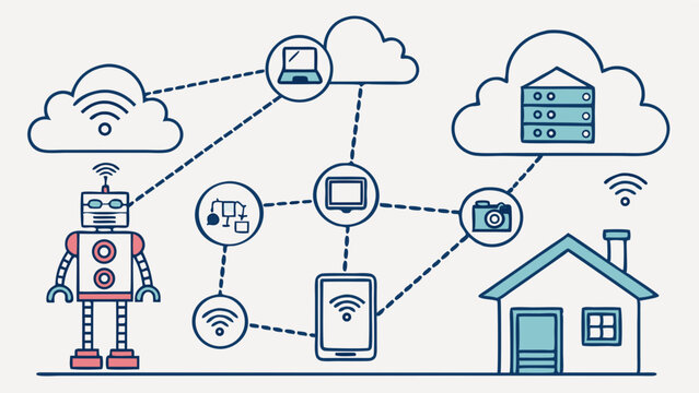 Internet of Things (IoT) Connectivity Network with Smart Home, AI Robot, and Cloud Computing Devices. Digital Ecosystem of Interconnected Technolog...