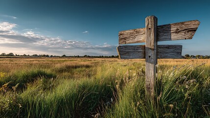 Weathered signpost at field