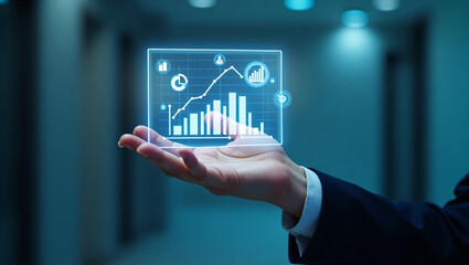 Minimal Data Touch – Business Hand Interacting with Clean Holographic HUD