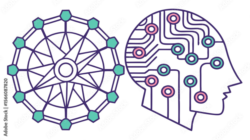 Poster artificial intelligence brain with strategic data network concept illustration