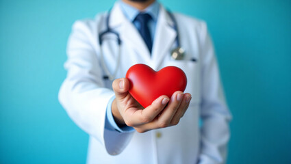 Heart Health Awareness Concept with Stethoscope on Blue Background