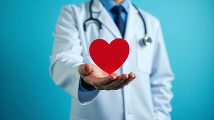 Heart Health Awareness Concept with Stethoscope on Blue Background
